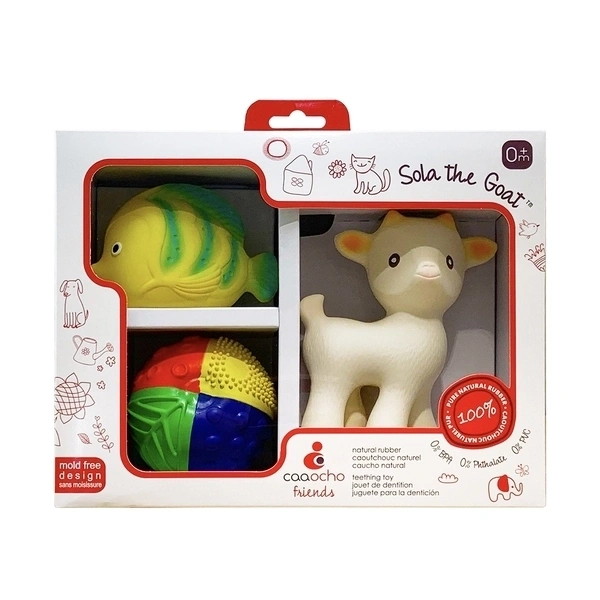 【CaaOcho可趣】CaaOcho® 可趣 新生兒禮盒 (山羊咬牙器/四色球/拉拉魚洗澡玩具)