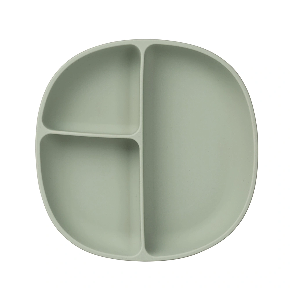 【盒損良品】【B.BOX】矽膠附蓋吸盤式餐盤/莫蘭迪綠