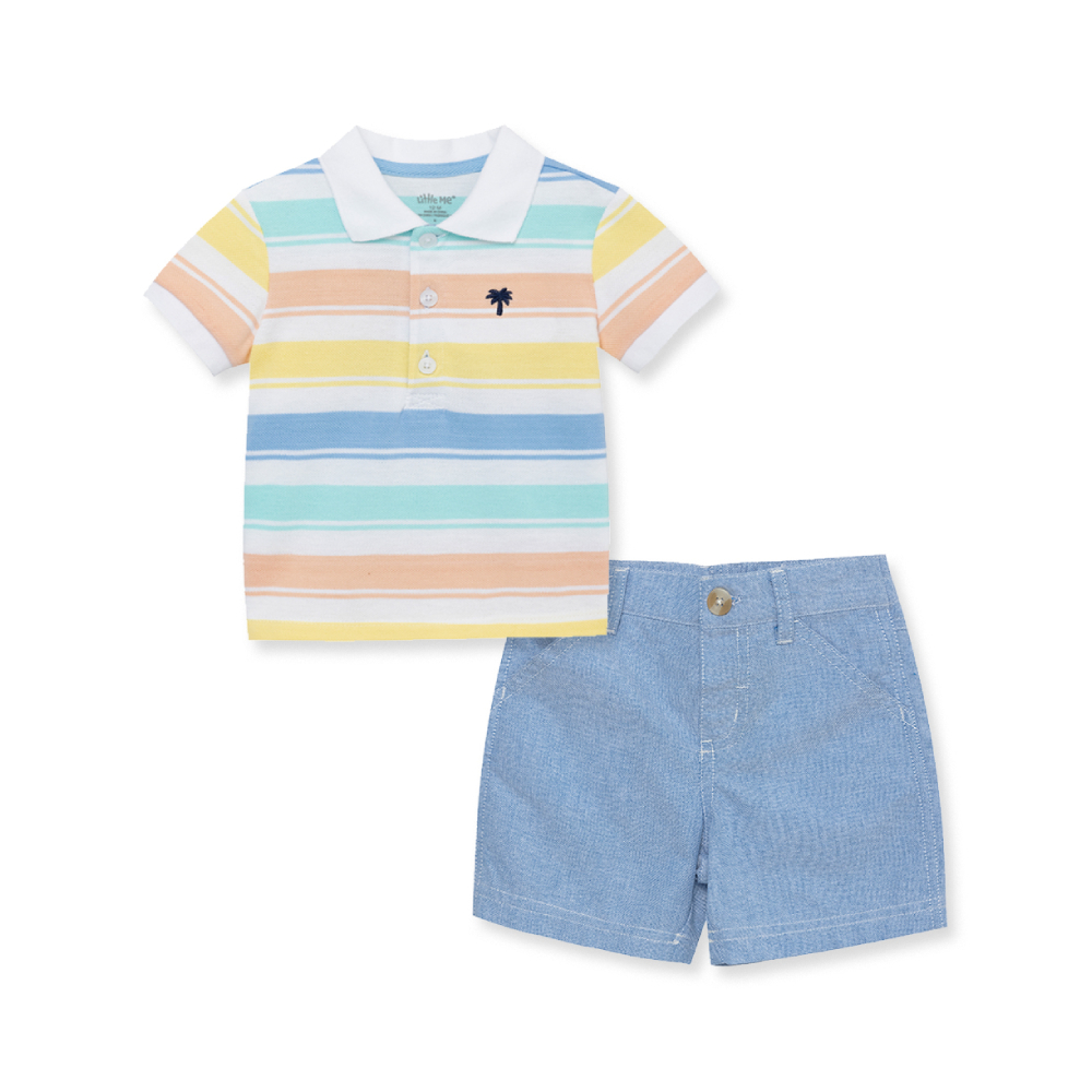 【Little Me】條紋POLO衫/短褲
