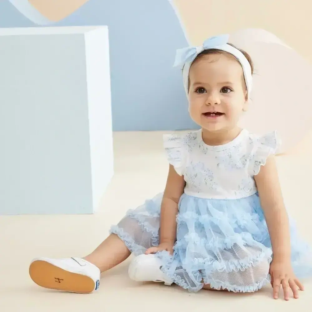 【Little Me】藍色繡球花紗裙連身衣/髮帶