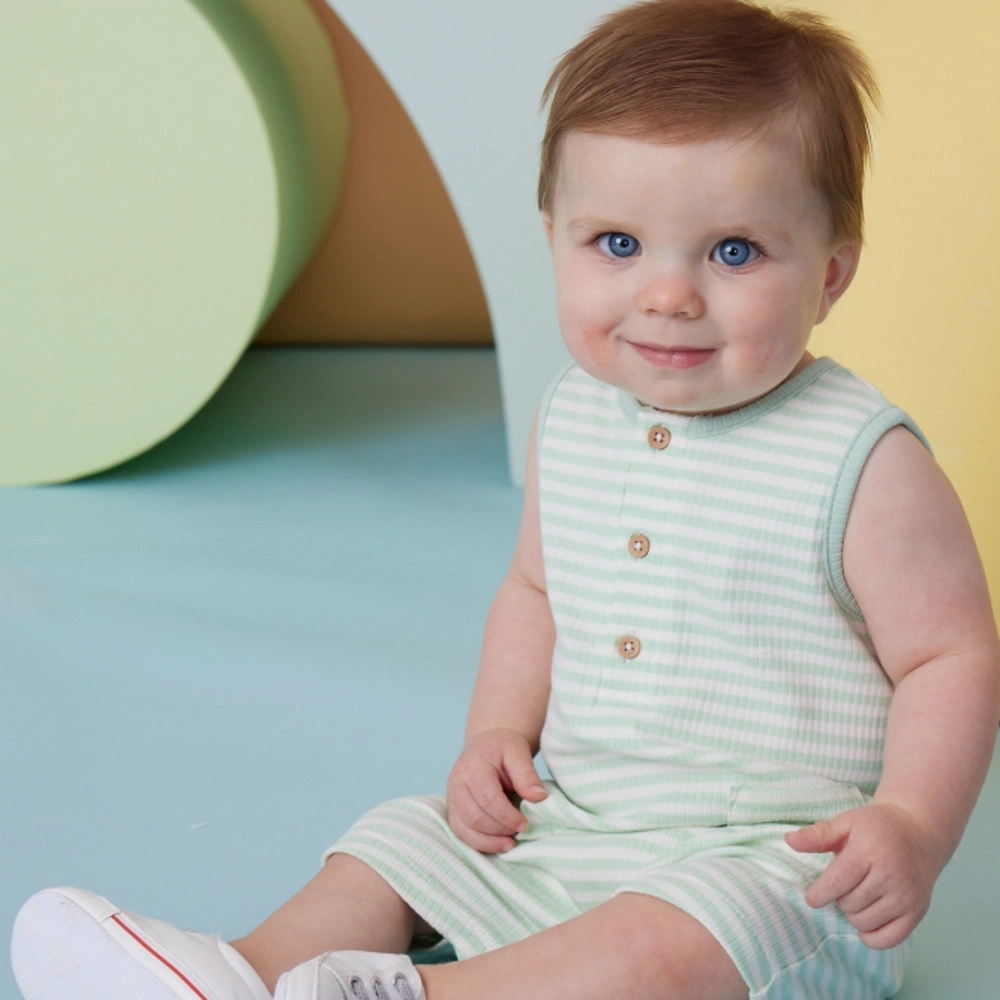 【Little Me】綠色條紋背心短兔裝