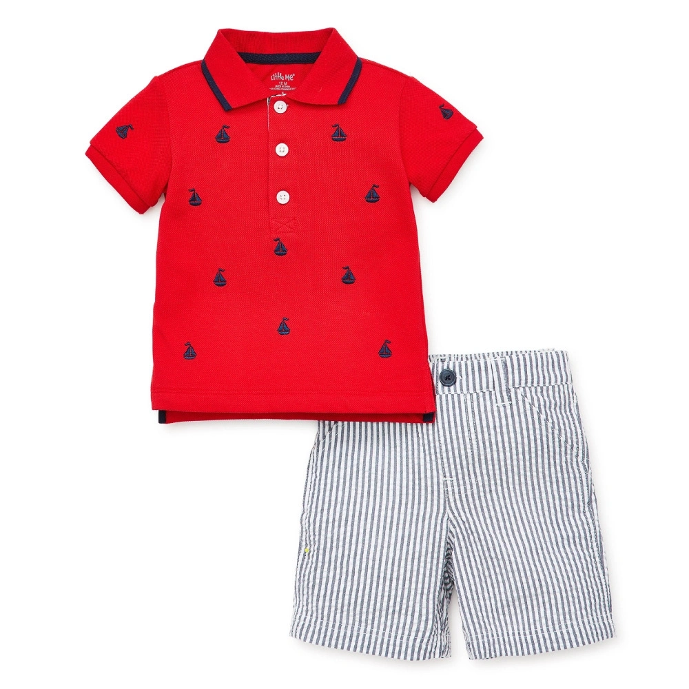 【Little Me】紅色帆船POLO衫 短褲