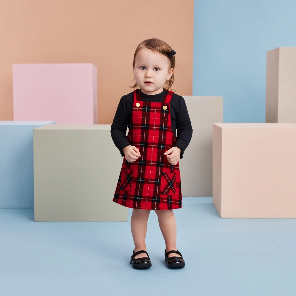 【Little Me】紅格吊帶裙組