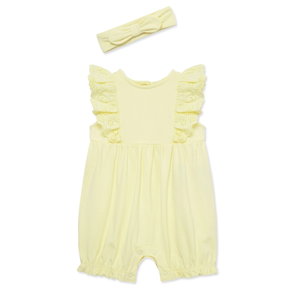 【Little Me】鵝黃竹纖維連衣褲/髮帶