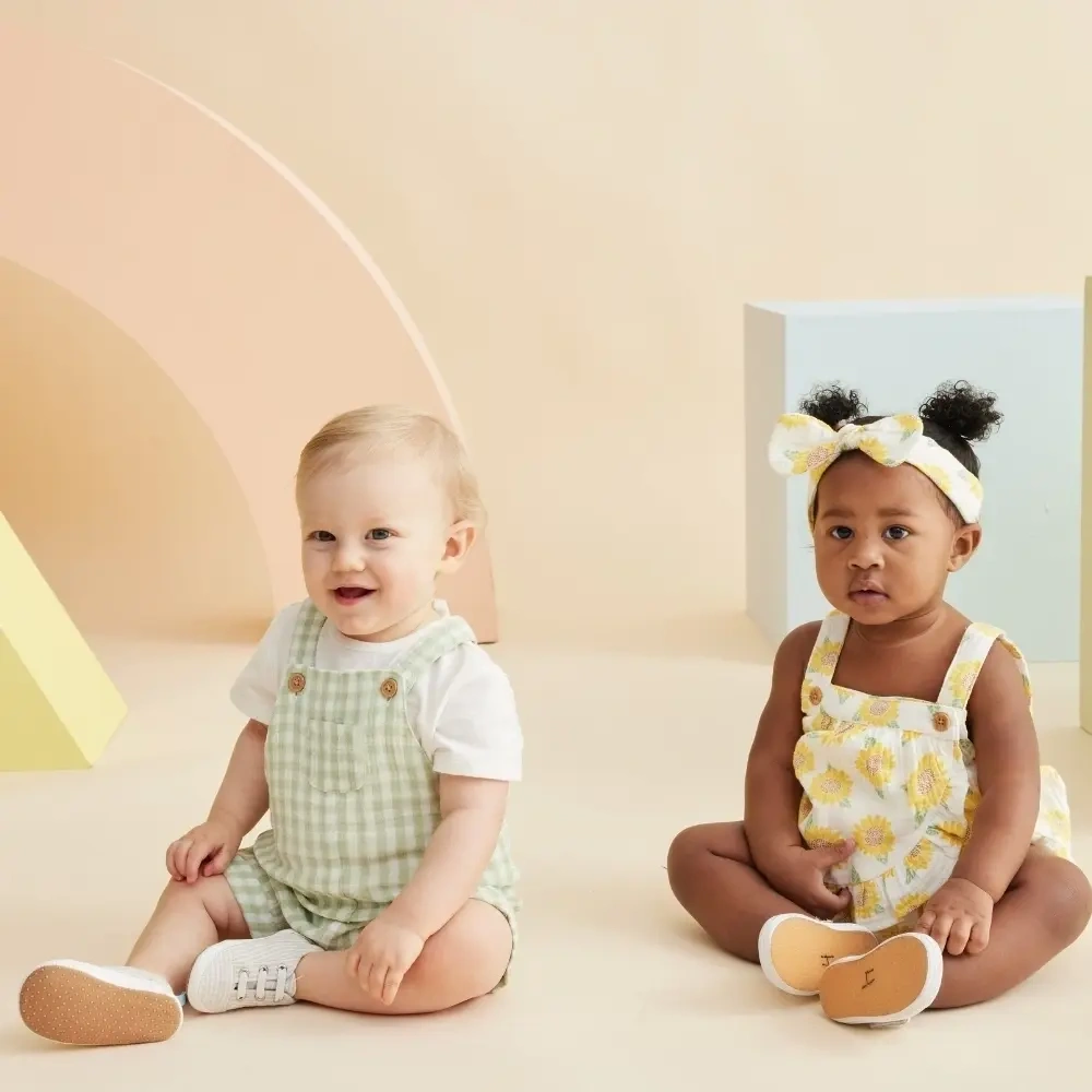 【Little Me】綠色格紋吊帶褲套裝