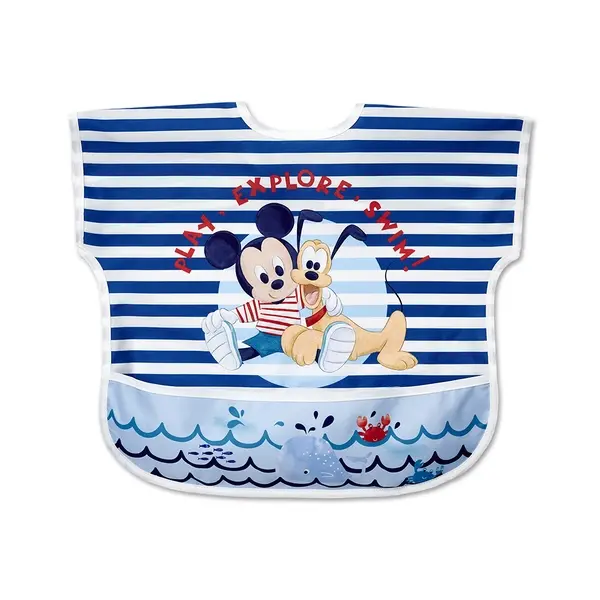 【Baby City娃娃城】米奇防水收納短袖圍兜/畫畫衣