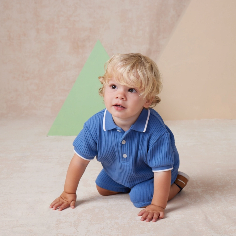 【Little Me】藍色線條POLO衫/褲子