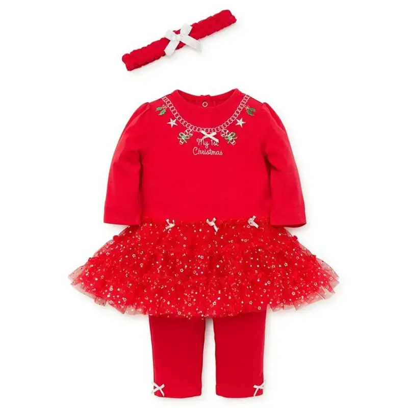 【Little Me】銀聖誕洋裝 褲 髮帶