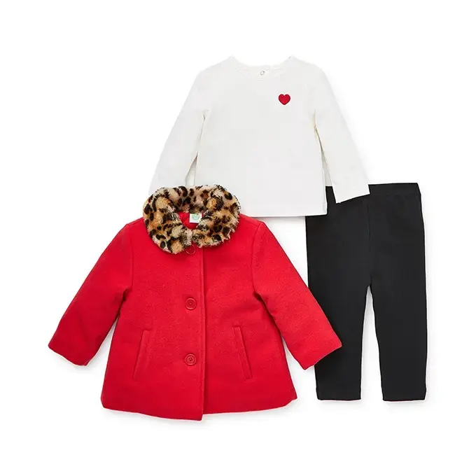 【Little Me】紅色羊毛外套＋上衣＋長褲