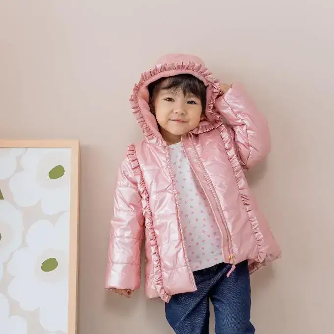 【Little Me】粉色亮面連帽外套/長袖上衣/長褲