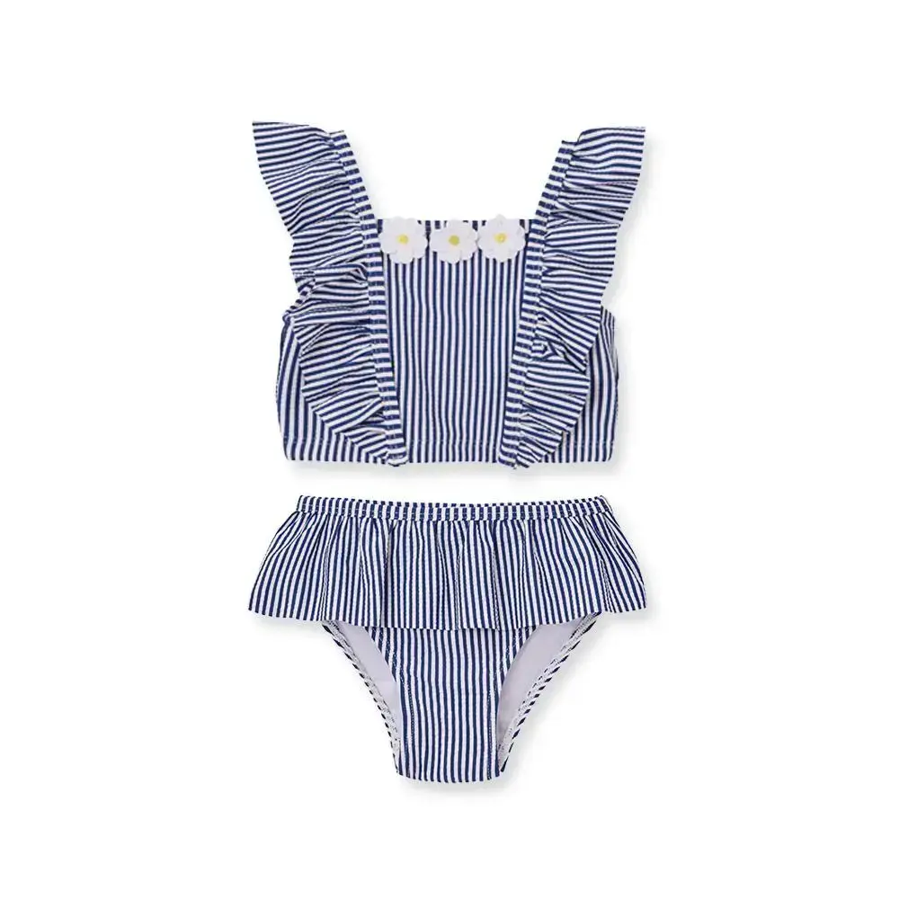 【Little Me】雛菊條紋防護泳裝二件組