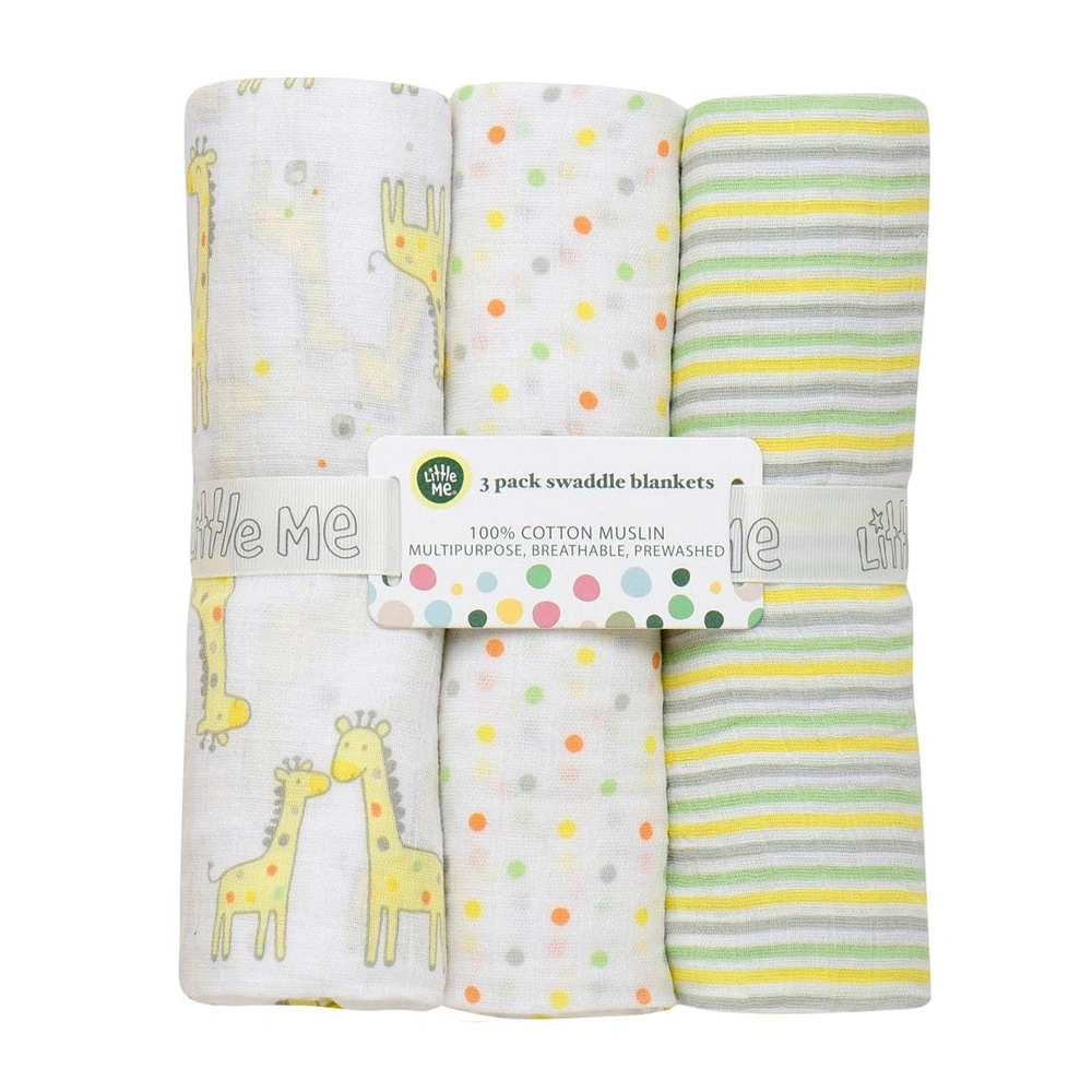 【Little Me】長頸鹿多功能紗布包巾三入