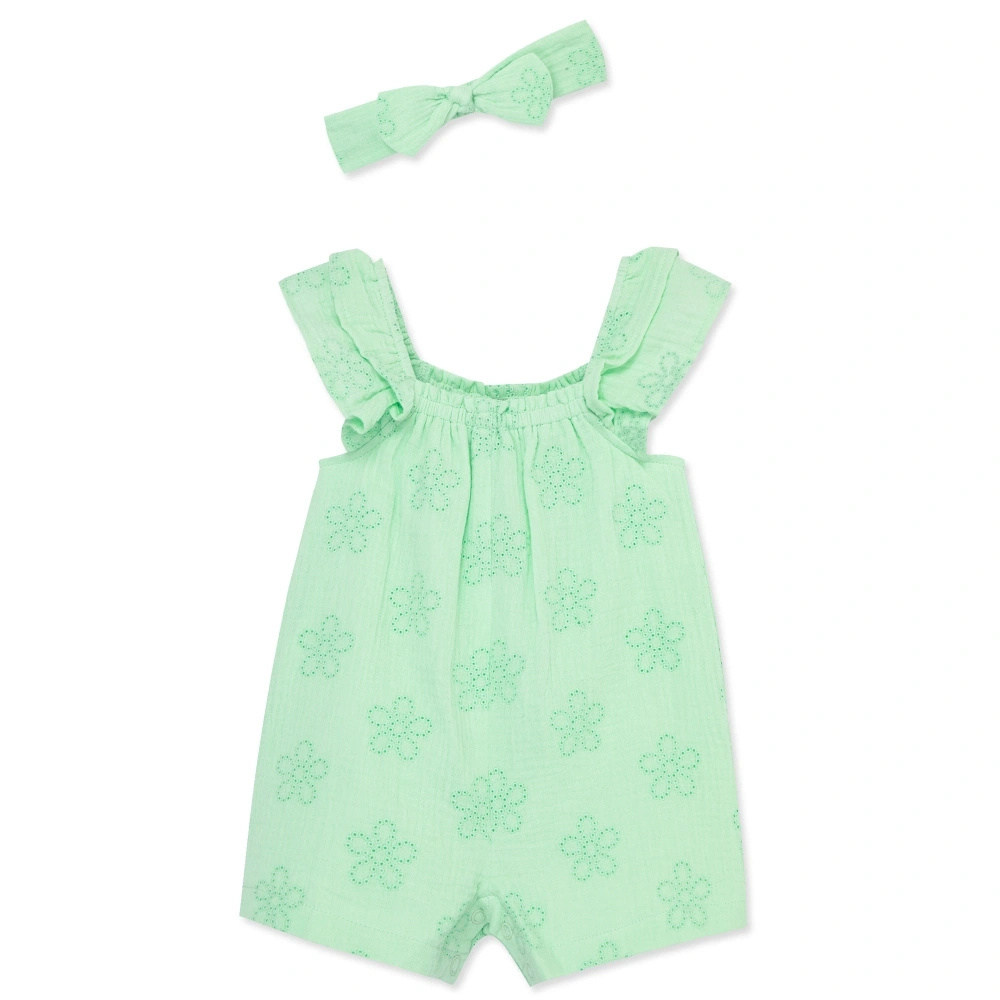 【Little Me】花朵背心吊帶褲/髮帶