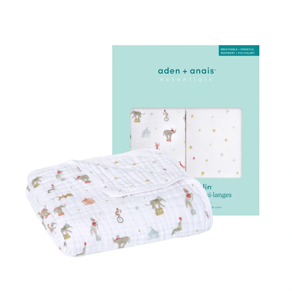 【Aden&Anais】經典四層紗毯 經典多功能包巾2入 熱銷商品優惠組合 大象馬戲團款式 男寶 女寶 100%純棉親膚 小被被   睡袋被  新生兒包巾 月中愛用  育兒好夥伴 寶寶床單 推車遮陽巾