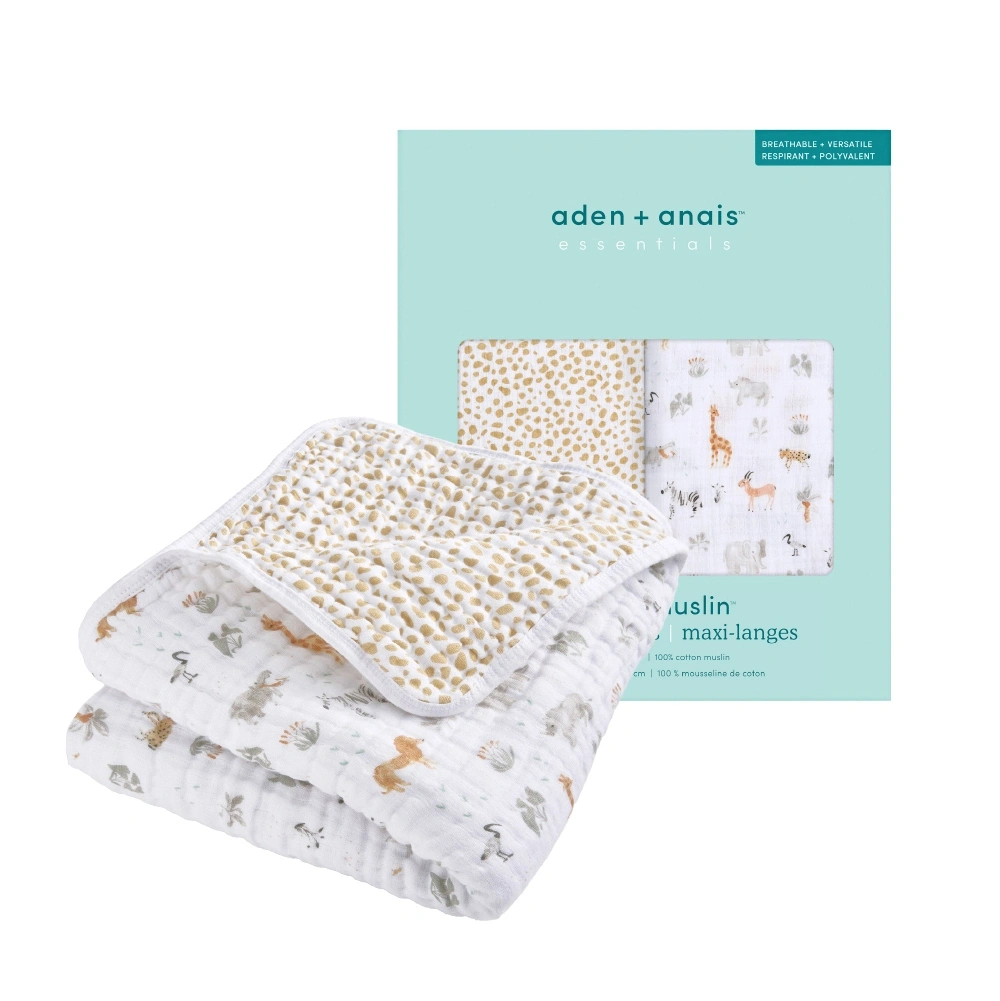 【Aden&Anais】經典四層紗毯 經典多功能包巾2入 熱銷商品優惠組合 彩墨叢林款式 男寶 女寶 100%純棉 安撫舒適  睡床床單 寶寶被 午休毯 新生兒包巾 月中愛用 清爽不悶熱  柔軟小被被
