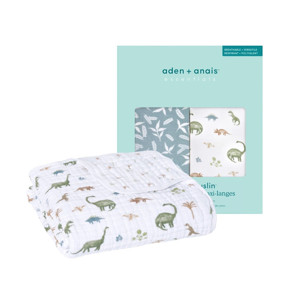 【Aden&Anais】經典四層紗毯 經典多功能包巾2入 明星商品特惠組 恐龍家族款式 男寶 100%純棉親膚 寶寶被 毯子新生兒包巾 月中愛用 柔軟小被被 寶寶床單 午睡蓋毯