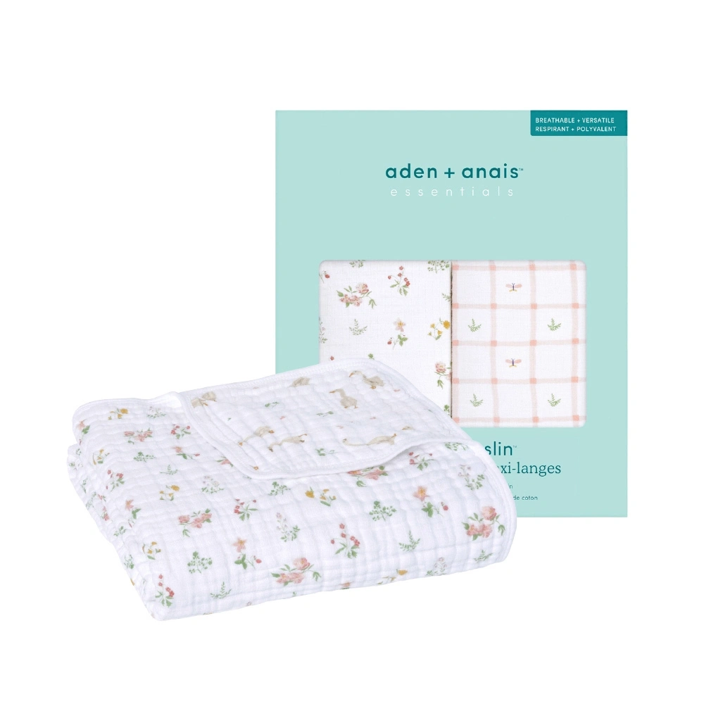 【Aden&Anais】經典四層紗毯 經典多功能包巾2入 熱銷商品優惠組合 鄉間小花款式 女寶 100%純棉親膚 毯子 新生兒包巾 月中愛用 柔軟小被被 寶寶床單 午睡蓋毯
